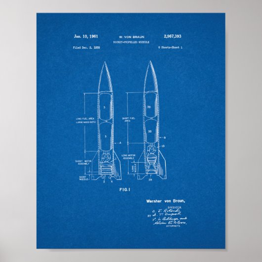 Raketvormig raketoctrooi - blauwdruk poster (Voorkant)