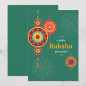 Rakhi-design groen met Happy Raksha bandhan Feestdagenkaart (Voorkant / Achterkant)