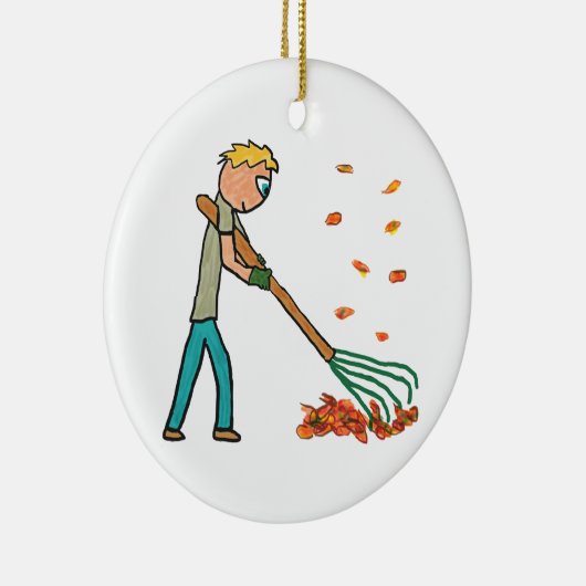 Raking Autumn Leaves Keramisch Ornament (Rechts)
