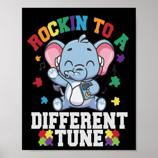 Rakken naar een ander Tune Cute Elephant Autism Poster (Voorkant)