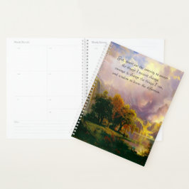 Rakkerbouwer voor sereniteitsgebed in bergen planner