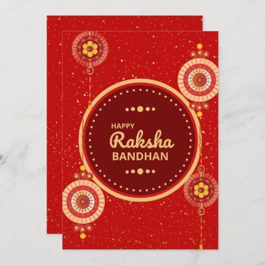 Raksha Bandhan bericht: Helderrood en goud Feestdagenkaart (Voorkant / Achterkant)