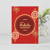 Raksha Bandhan bericht: Helderrood en goud Feestdagenkaart (Staand voorkant)
