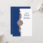 Raksha Bandhan Blue en White Wenskaart Kaart (Voorkant / Achterkant in situ)