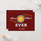 Raksha bandhan kaart met naam en bericht, Rakhi (Voorkant / Achterkant in situ)