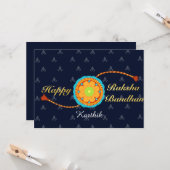 Raksha bandhan kaart met naam en bericht, Rakhi (Voorkant / Achterkant in situ)