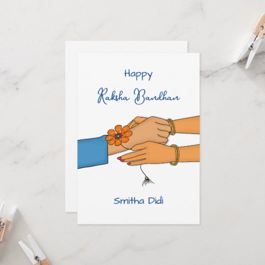 Raksha bandhan kaart voor zus, Rakhi / Rakhri kaar (Voorkant / Achterkant in situ)