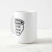 Raku is voor Crack Pots Potters Koffiemok (Voorkant links)