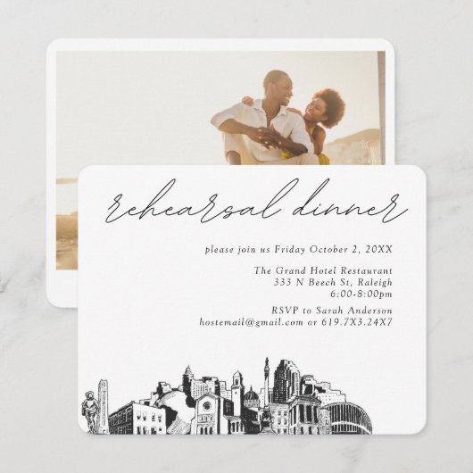 Raleigh Bruiloft Elegant repetitie diner Informatiekaartje (Voorkant / Achterkant)