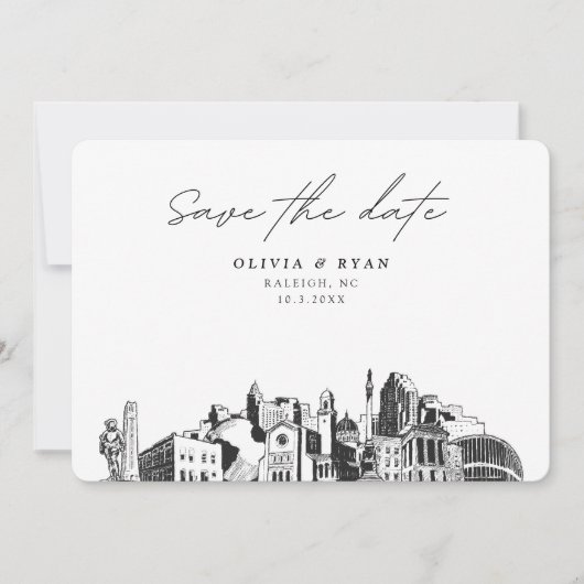 Raleigh Bruiloft Modern Save the Date Kaart (Voorkant)