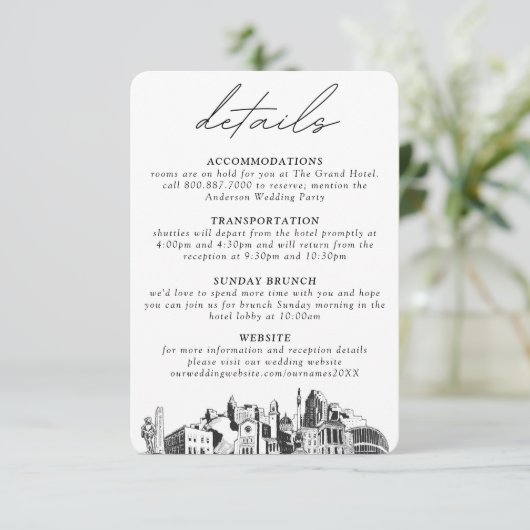 Raleigh Bruiloft Verticale Details Informatiekaartje (Staand voorkant)
