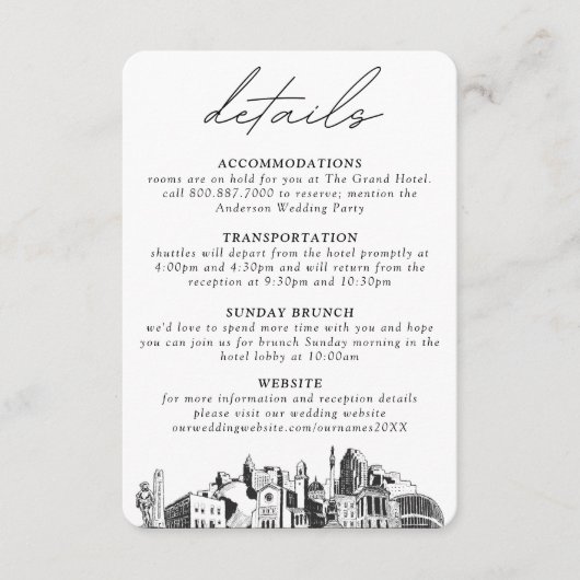 Raleigh Bruiloft Verticale Details Informatiekaartje (Voorkant)