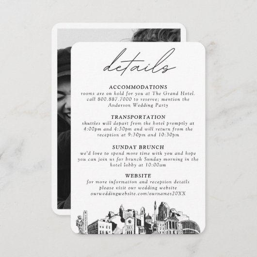 Raleigh Bruiloft Verticale Details Informatiekaartje (Voorkant / Achterkant)