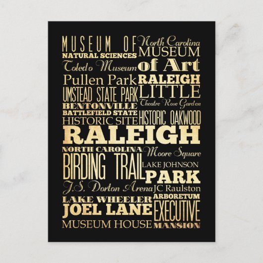 Raleigh City of North Carolina State Typography Briefkaart (Voorkant)
