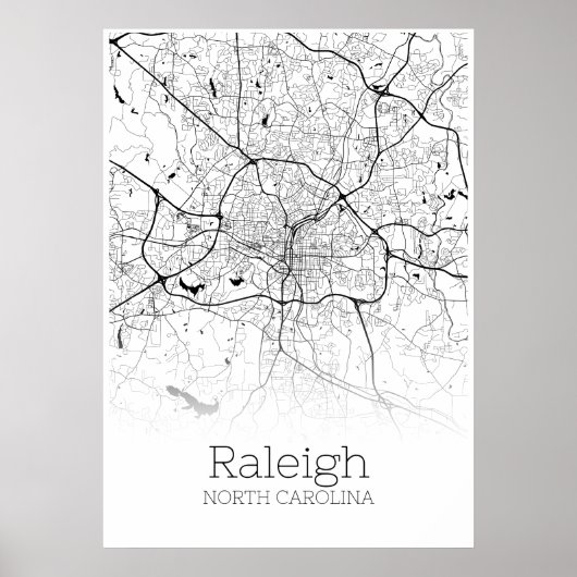 Raleigh Map - North Carolina - City Map Poster (Voorkant)