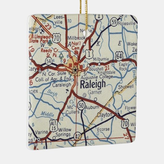 Raleigh NC Map Keramisch Ornament (Rechts)