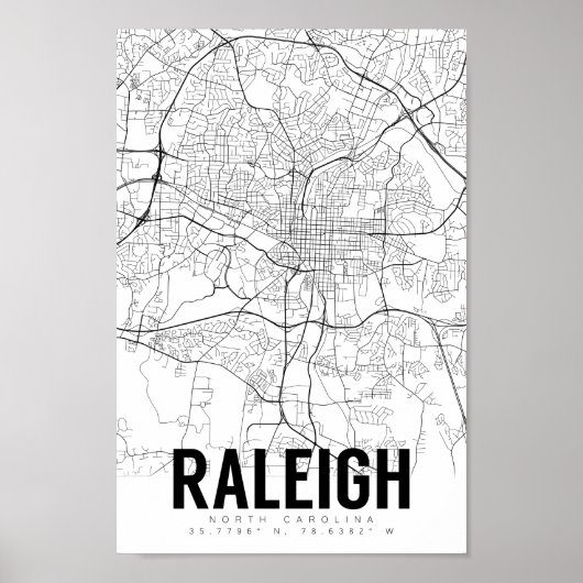 Raleigh NC Minimalist Map Art Poster (Voorkant)
