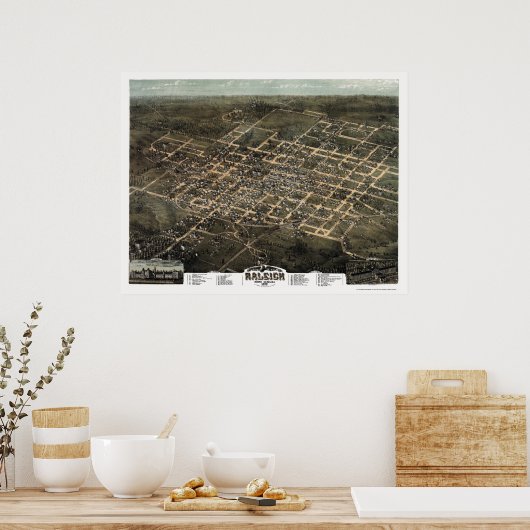 Raleigh, NC Panorama Map - 1872 Poster (Keuken)