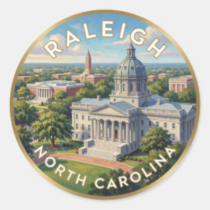 Raleigh North Carolina Capitol Reisillustratie Ronde Sticker