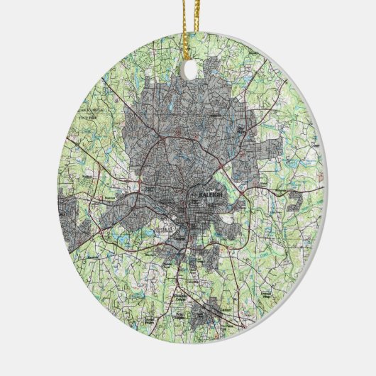 Raleigh North Carolina Map (1990) Keramisch Ornament (Links)