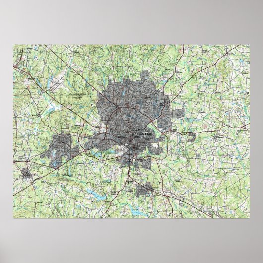 Raleigh North Carolina Map (1990) Poster (Voorkant)