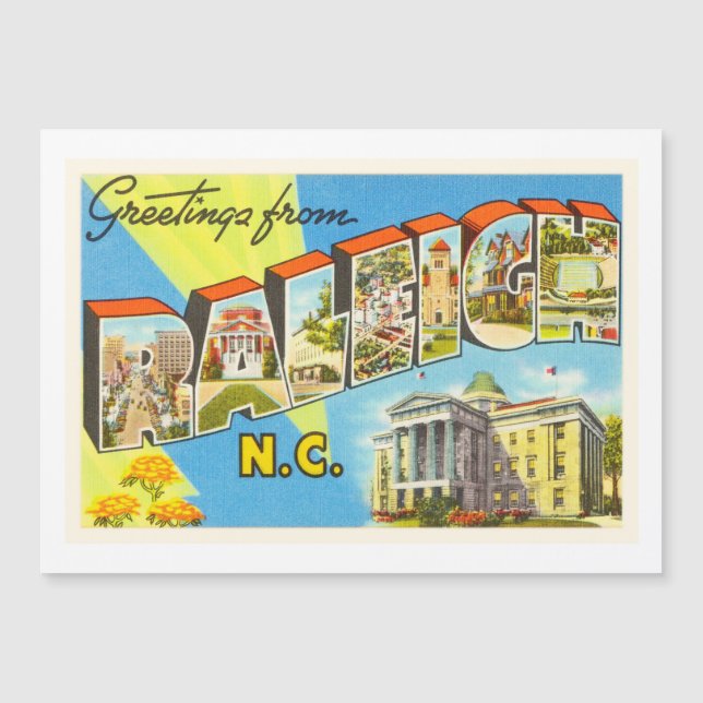 Raleigh North Carolina NC Vintage Travel Briefkaar (Voorkant)