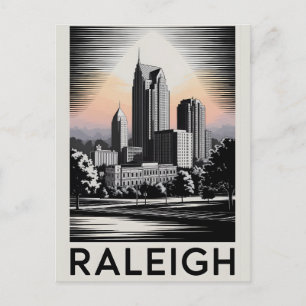 Raleigh North Carolina Silhouette Zwart Wit Houtsn Feestdagenkaart