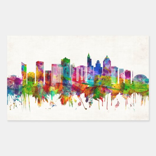Raleigh North Carolina Skyline Rechthoekige Sticker (Voorkant)