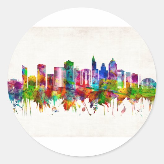 Raleigh North Carolina Skyline Ronde Sticker (Voorkant)