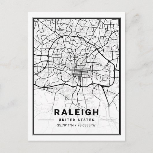 Raleigh North Carolina USA Travel City Map Briefkaart (Voorkant)