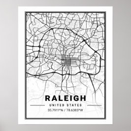 Raleigh North Carolina USA Travel City Map Poster