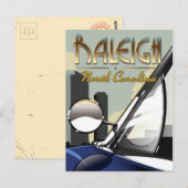 Raleigh North Carolina vintage auto poster Briefkaart (Voorkant / Achterkant)