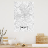 Raleigh, North Carolina (zwart op wit) Poster (Keuken)