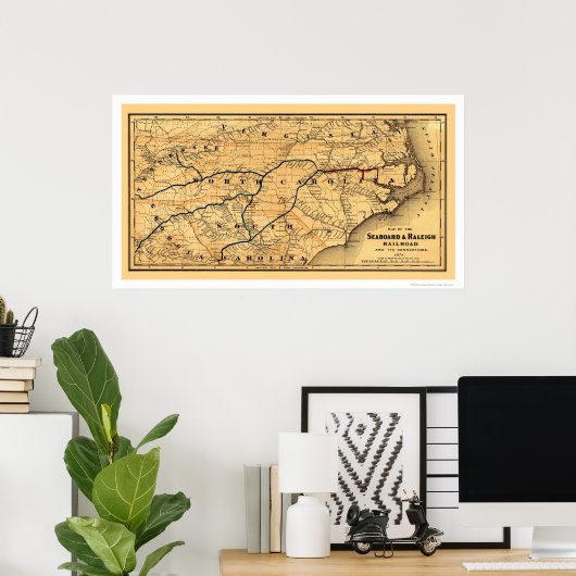 Raleigh Railroad Map 1874 Poster (Thuiskantoor)