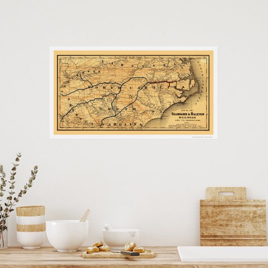 Raleigh Railroad Map 1874 Poster (Keuken)