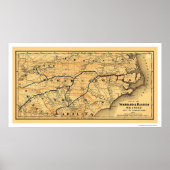 Raleigh Railroad Map 1874 Poster (Voorkant)