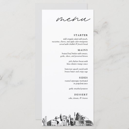 Raleigh Silhouette Modern Trouwdiner Menu (Voorkant / Achterkant)