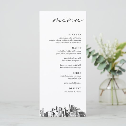 Raleigh Silhouette Modern Trouwdiner Menu (Staand voorkant)