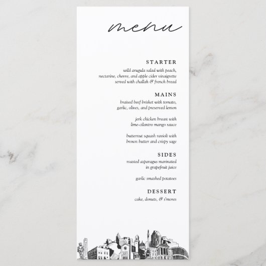 Raleigh Silhouette Modern Trouwdiner Menu (Voorkant)