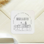 Raleigh Wedding | Afdichting van vooraf geadressee Vierkante Sticker<br><div class="desc">Bespaar tijd en maak indruk tijdens het versturen van uw huwelijksuitnodigingen. Deze voorgeadresseerde envelop sealvormige stickers cadeaus zich in een elegante maar moderne deco-thema stijl en zijn voorzien van een illustratie van de stad Raleigh en zijn unieke skyline. De neutrale kleuren zijn geschikt om een verscheidenheid van huwelijksuitnodigingen en envelopstijlen...</div>