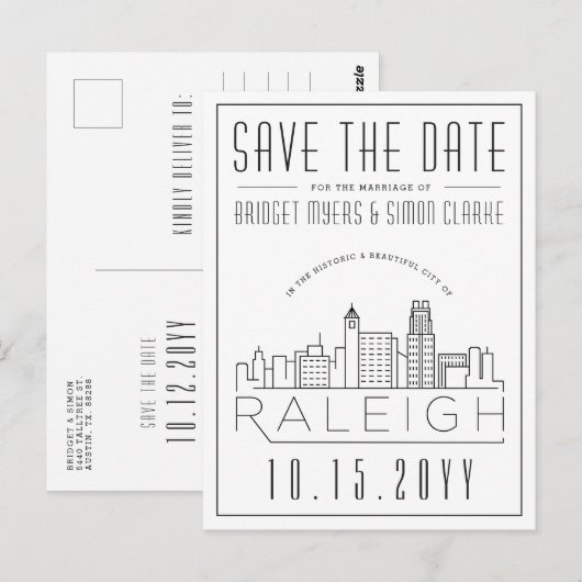 Raleigh Wedding | Gestileerde skyline De datum ops Briefkaart (Voorkant / Achterkant)