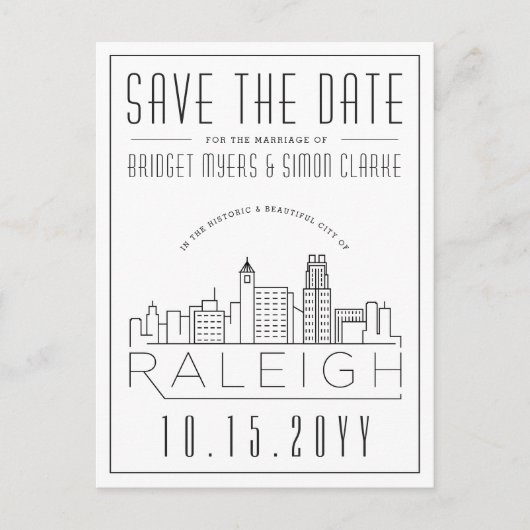 Raleigh Wedding | Gestileerde skyline De datum ops Briefkaart (Voorkant)