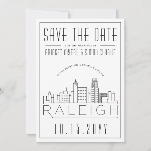 Raleigh Wedding | Gestileerde skyline De datum ops Kaart (Voorkant)