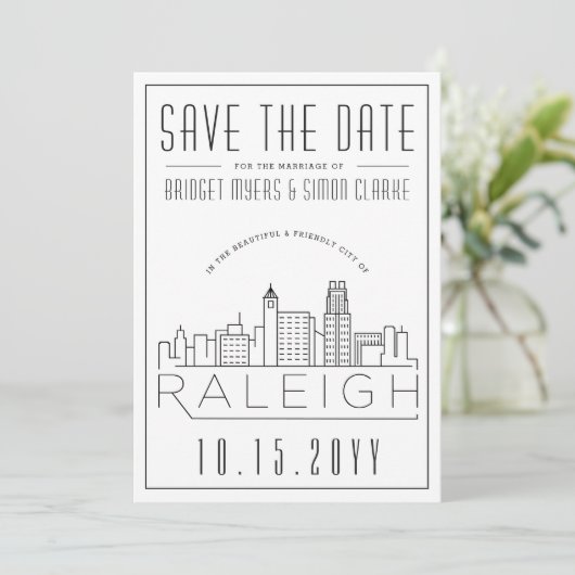 Raleigh Wedding | Gestileerde skyline De datum ops Kaart (Staand voorkant)