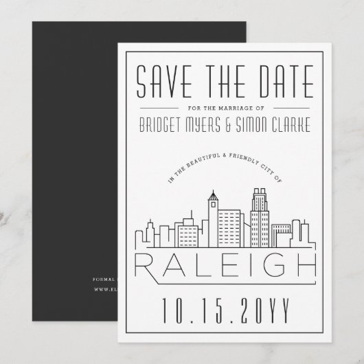 Raleigh Wedding | Gestileerde skyline De datum ops Kaart (Voorkant / Achterkant)