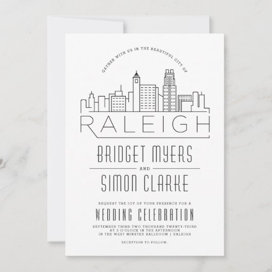 Raleigh Wedding | Gestileerde Skyline uitnodiging (Voorkant)