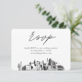 Raleigh Wedding Minimalistische Schets RSVP Informatiekaartje (Staand voorkant)