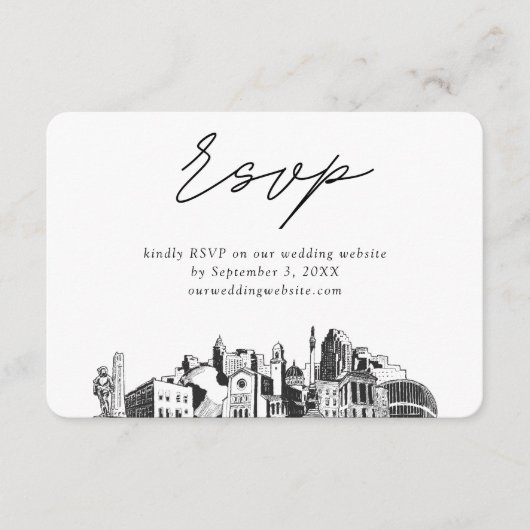 Raleigh Wedding Minimalistische Schets RSVP Informatiekaartje (Voorkant)
