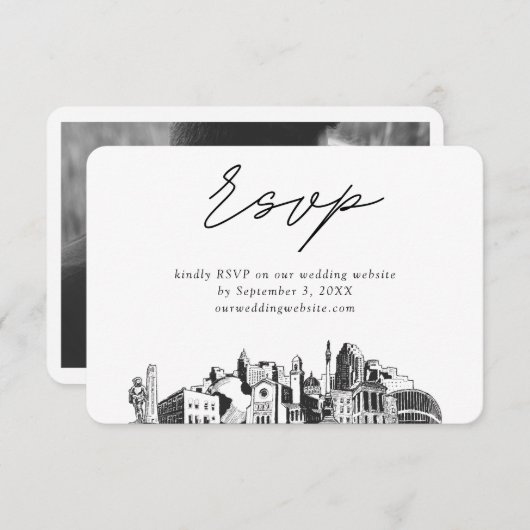 Raleigh Wedding Minimalistische Schets RSVP Informatiekaartje (Voorkant / Achterkant)