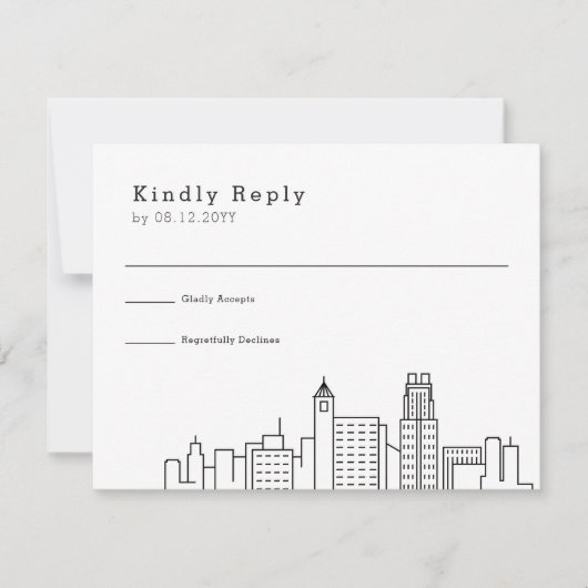 Raleigh Wedding | Stijlvolle Skyline RSVP Kaartje (Voorkant)